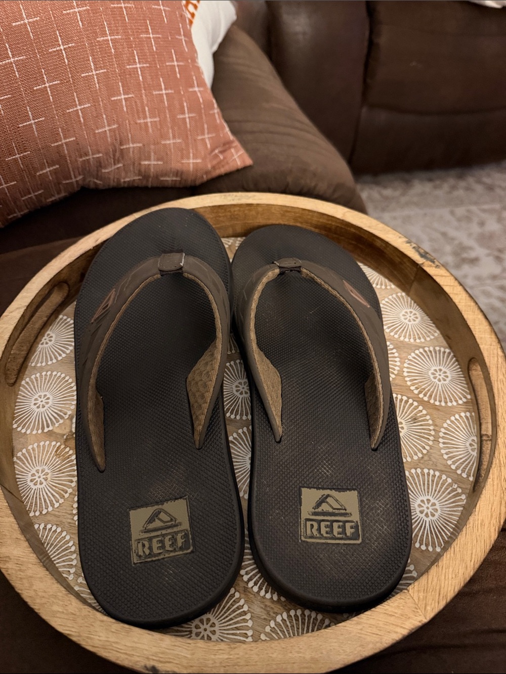 Reef Men’s Black Footbed with Brown Straps Flip-Flops
